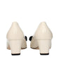 Beige Leather Mid Heel Pumps