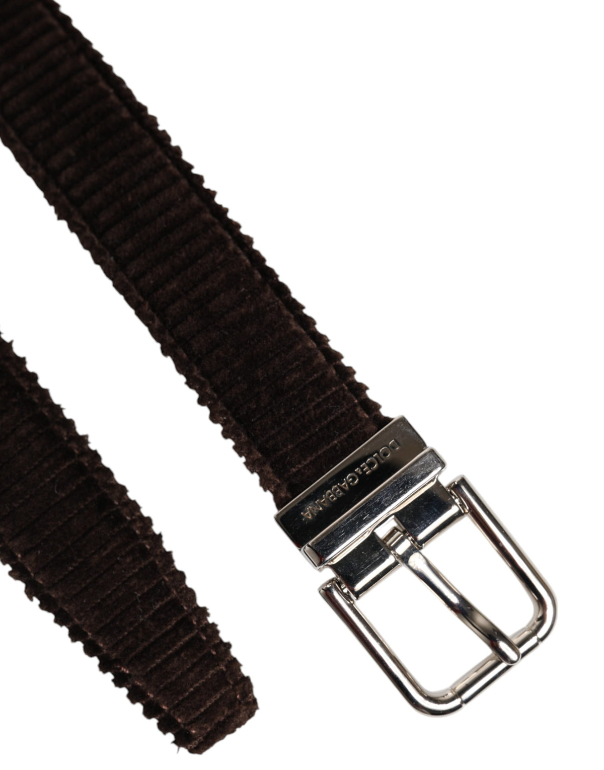 Men Brown Velvet Ridged Silver Buckle Belt