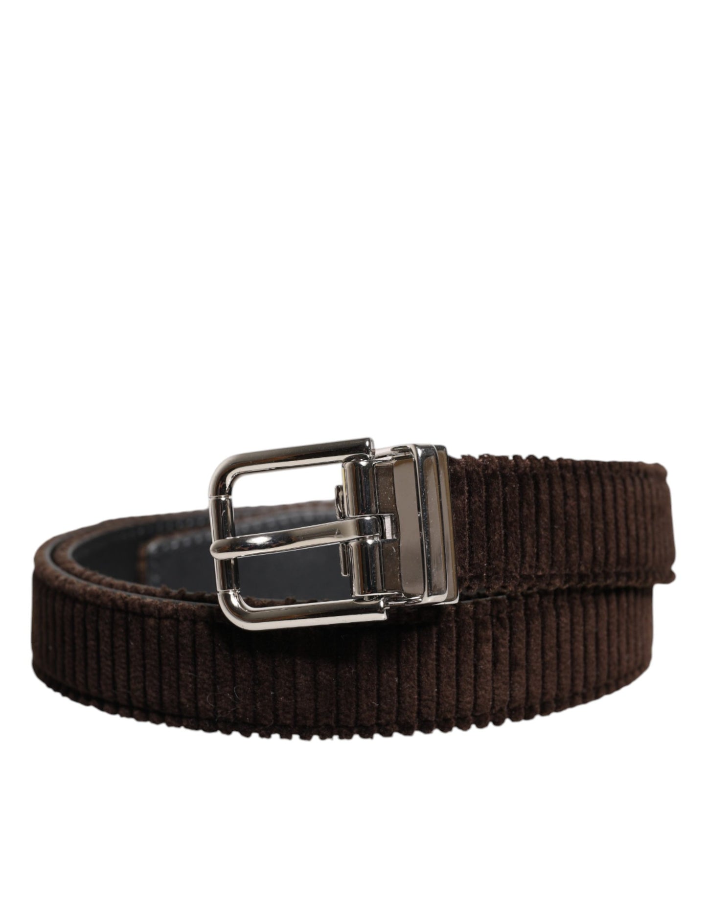 Men Brown Velvet Ridged Silver Buckle Belt