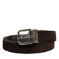 Men Brown Velvet Ridged Silver Buckle Belt