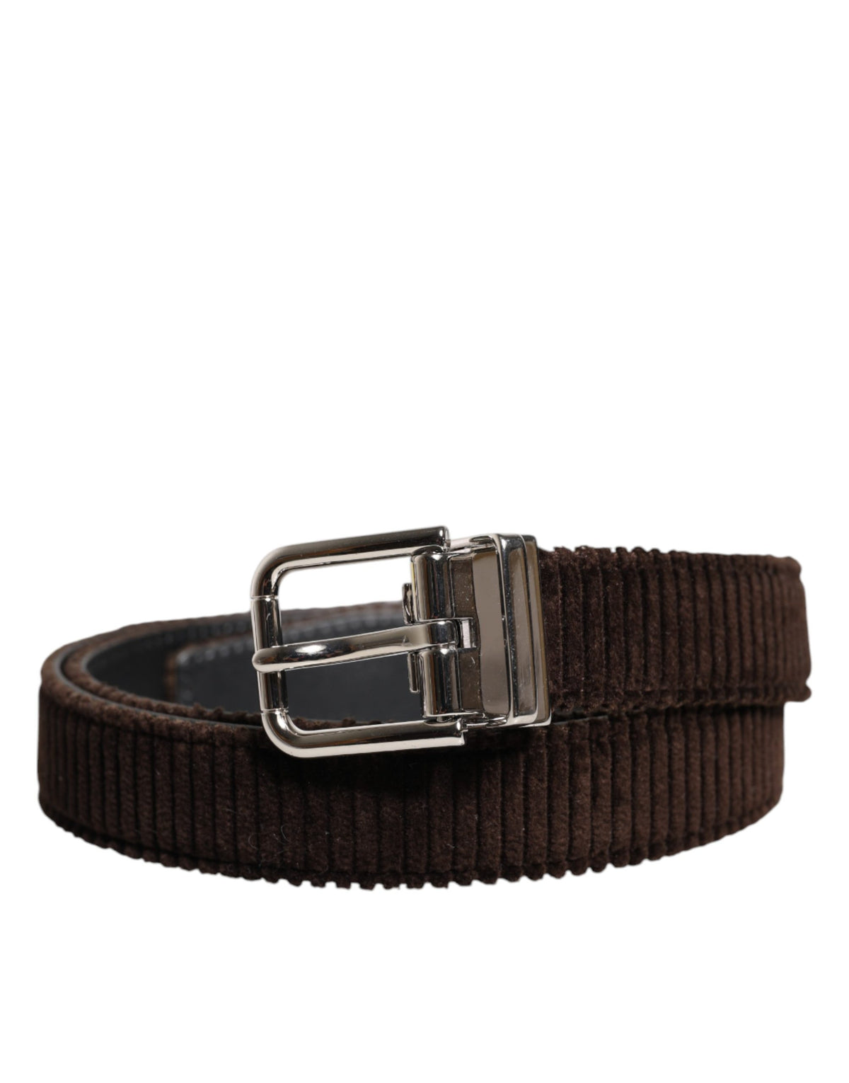 Men Brown Velvet Ridged Silver Buckle Belt