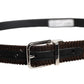 Men Brown Velvet Ridged Silver Buckle Belt