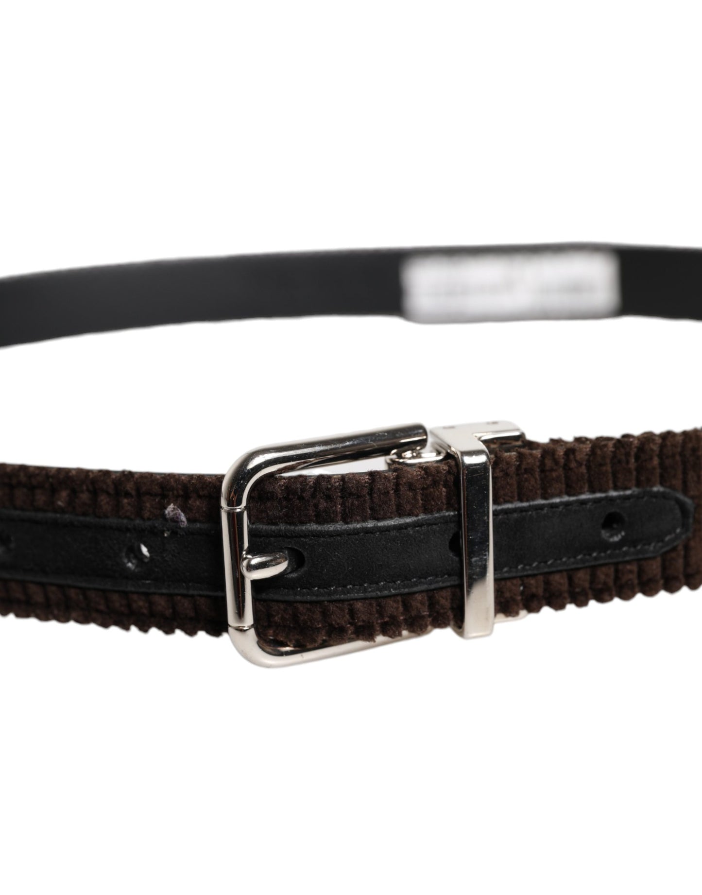 Men Brown Velvet Ridged Silver Buckle Belt