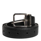 Black Calf Leather Classic Silver Buckle Belt
