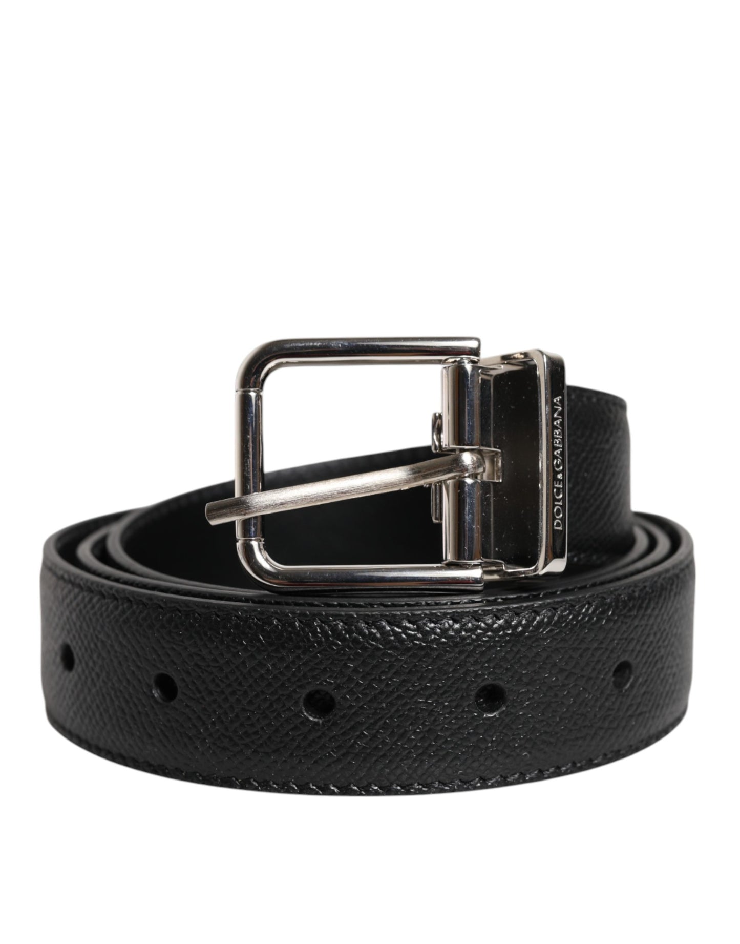 Black Calf Leather Classic Silver Buckle Belt