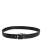 Black Calf Leather Classic Silver Buckle Belt