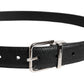 Black Calf Leather Classic Silver Buckle Belt
