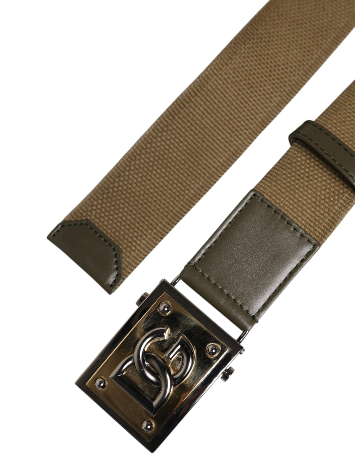 Men Military Green DG Logo Plaque Buckle Belt