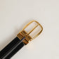 Black Leather Gold Tone Metal Buckle Belt