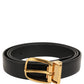 Black Leather Gold Tone Metal Buckle Belt