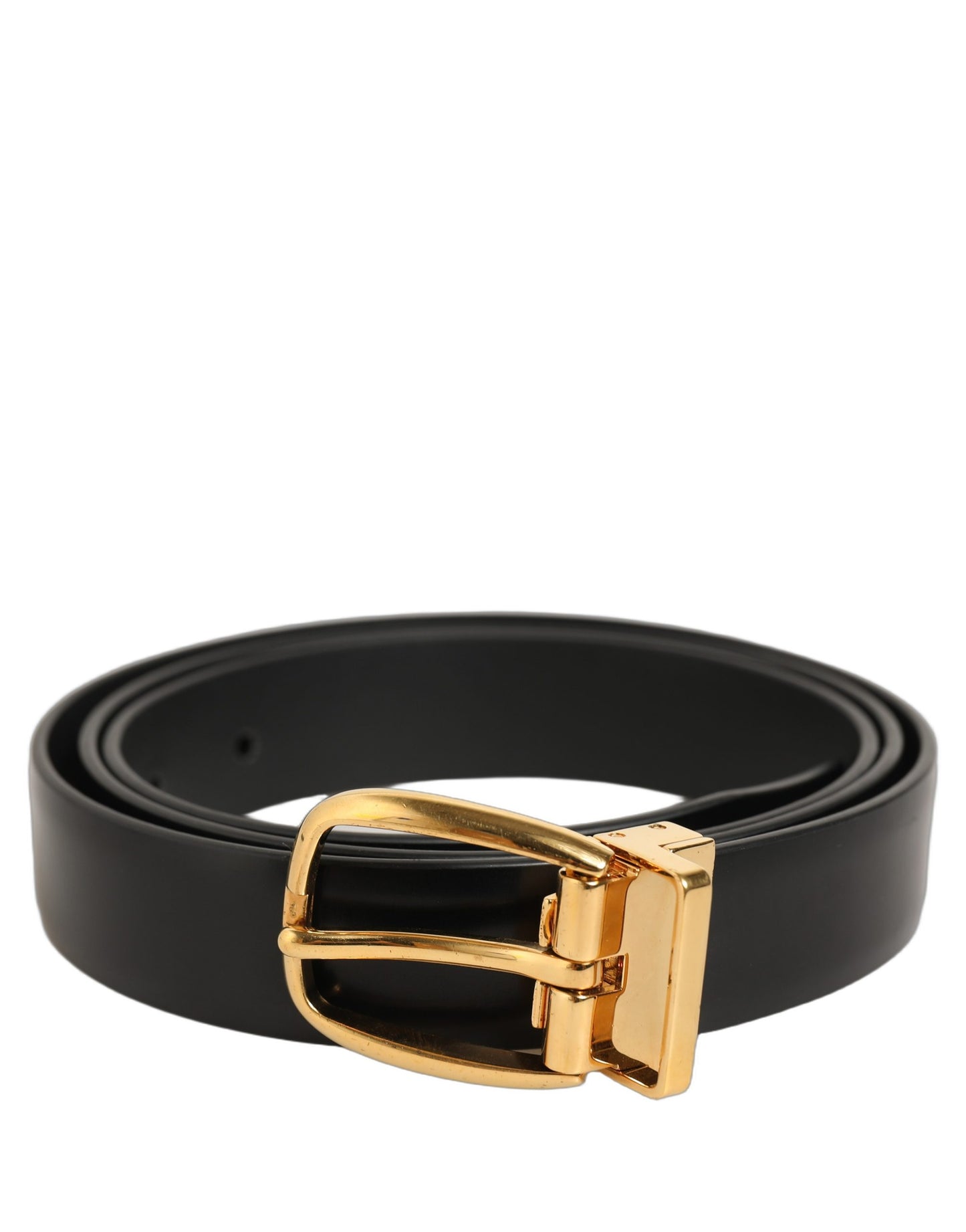 Black Leather Gold Tone Metal Buckle Belt