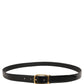 Black Leather Gold Tone Metal Buckle Belt