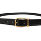 Black Leather Gold Tone Metal Buckle Belt