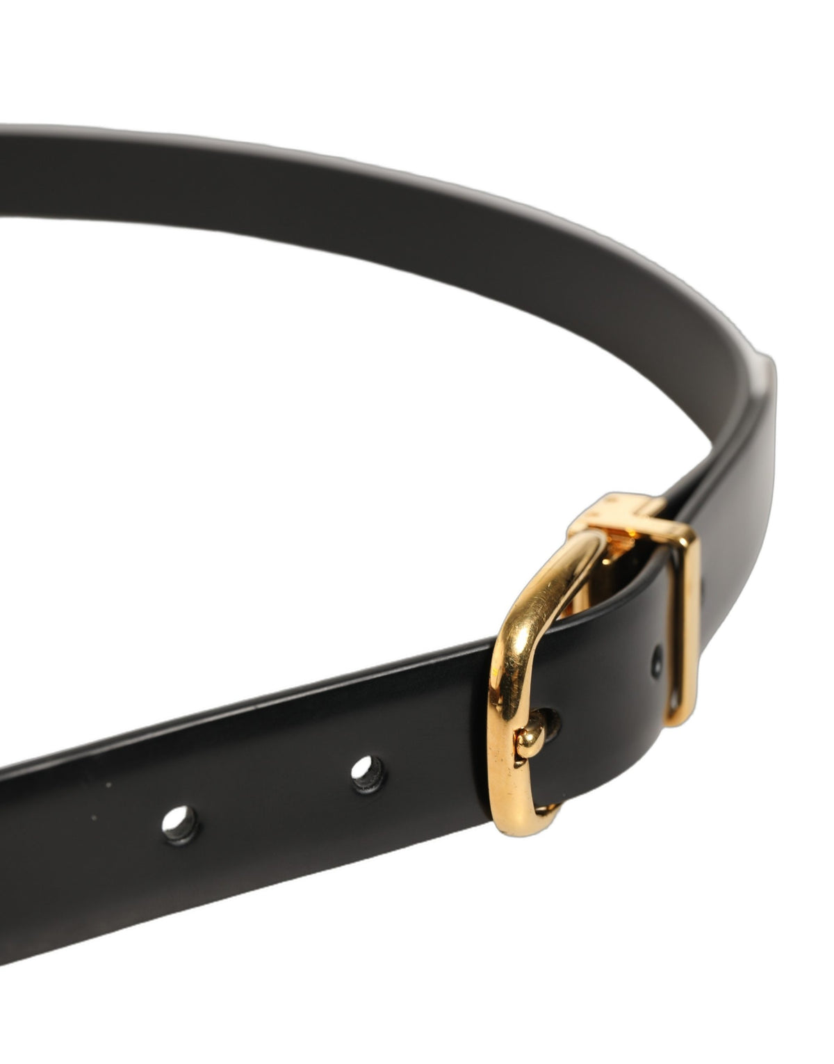 Black Leather Gold Tone Metal Buckle Belt