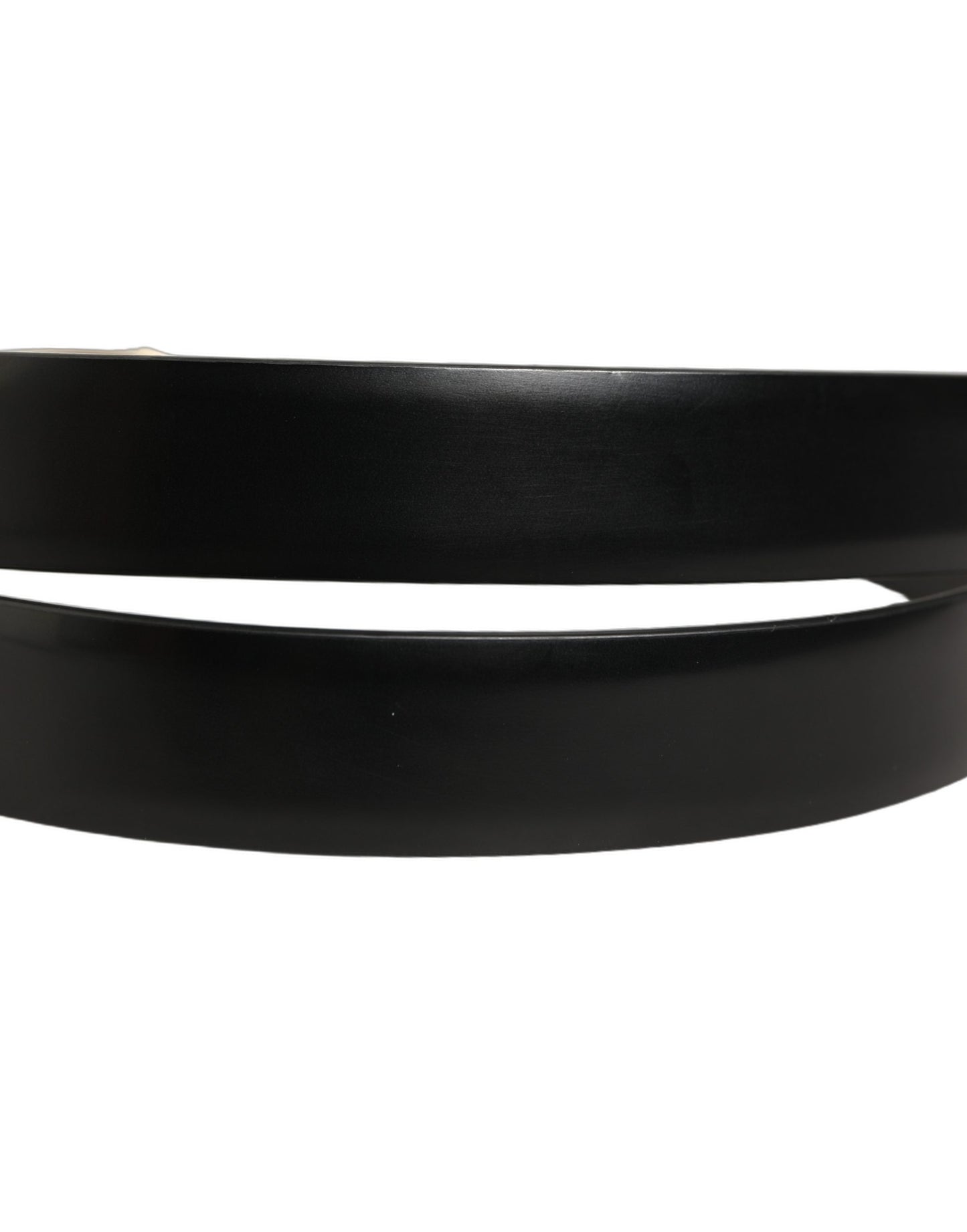 Black Leather Gold Tone Metal Buckle Belt