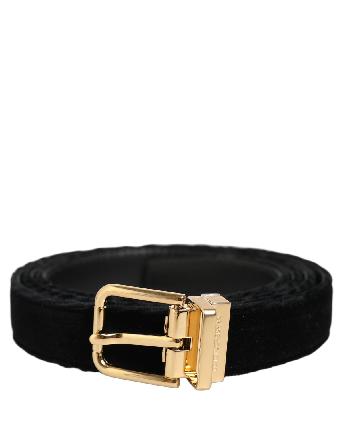 Men Black Velvet Gold Tone Metal Buckle Belt