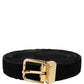 Men Black Velvet Gold Tone Metal Buckle Belt