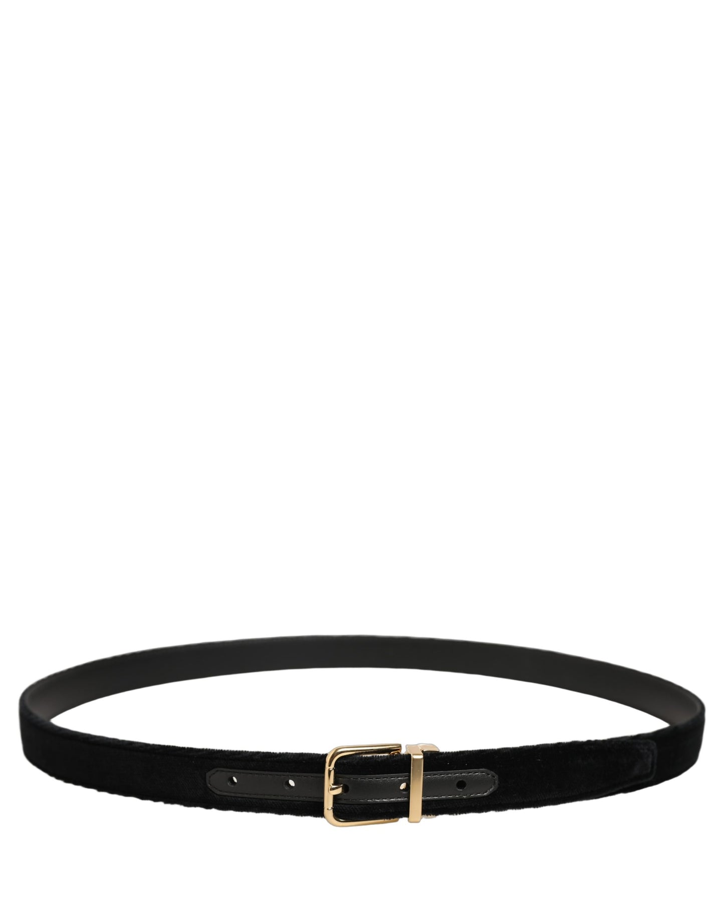 Men Black Velvet Gold Tone Metal Buckle Belt