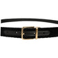 Men Black Velvet Gold Tone Metal Buckle Belt