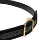 Men Black Velvet Gold Tone Metal Buckle Belt