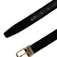 Men Black Velvet Gold Tone Metal Buckle Belt