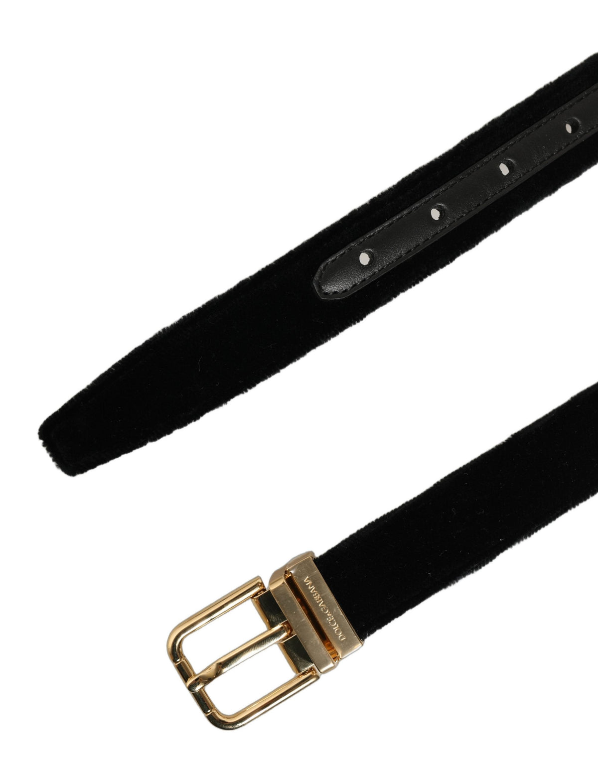 Men Black Velvet Gold Tone Metal Buckle Belt