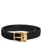 Black Canvas Leather Gold Metal Buckle Belt