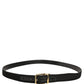Black Canvas Leather Gold Metal Buckle Belt