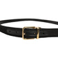 Black Canvas Leather Gold Metal Buckle Belt