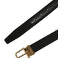 Black Canvas Leather Gold Metal Buckle Belt