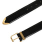 Black Leather Gold Logo Engraved Buckle Belt