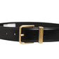 Black Leather Gold Logo Engraved Buckle Belt