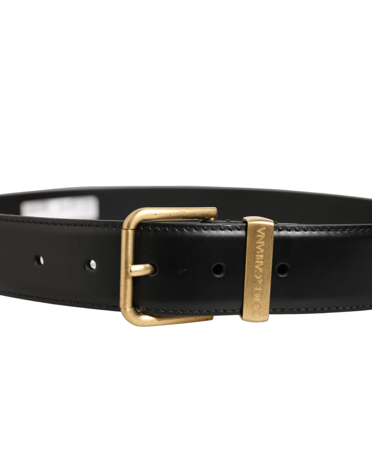 Black Leather Gold Logo Engraved Buckle Belt