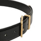 Black Leather Gold Logo Engraved Buckle Belt