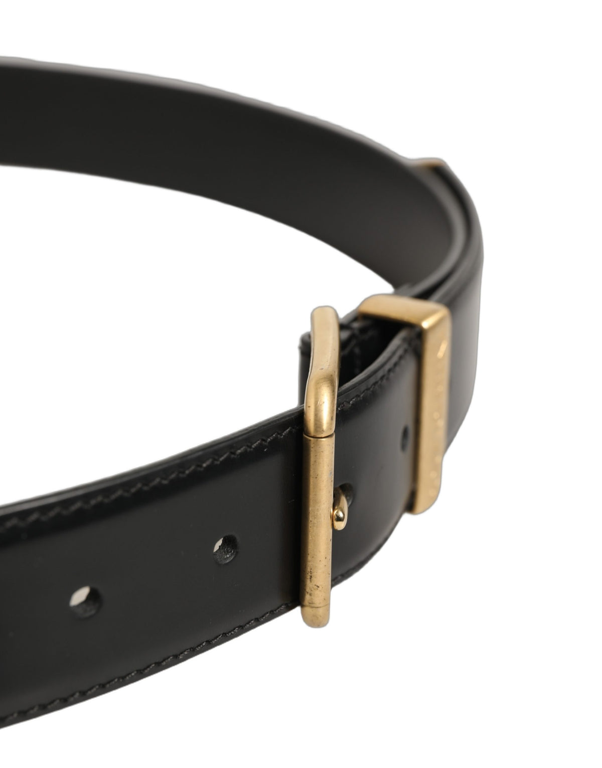 Black Leather Gold Logo Engraved Buckle Belt