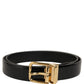 Black Classic Leather Gold Tone Buckle Belt