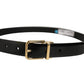 Black Classic Leather Gold Tone Buckle Belt