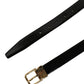 Black Classic Leather Gold Tone Buckle Belt
