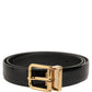 Black Classic Leather Gold Tone Buckle Belt