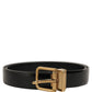 Black Classic Leather Gold Tone Buckle Belt