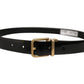 Black Classic Leather Gold Tone Buckle Belt