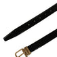 Black Classic Leather Gold Tone Buckle Belt