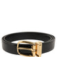 Black Classic Leather Gold Tone Buckle Belt