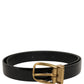 Black Classic Leather Gold Tone Buckle Belt