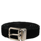 Black Velvet Silver Tone Metal Buckle Belt