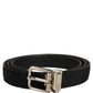 Black Classic Leather Silver Tone Buckle Belt