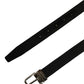 Black Classic Leather Silver Tone Buckle Belt
