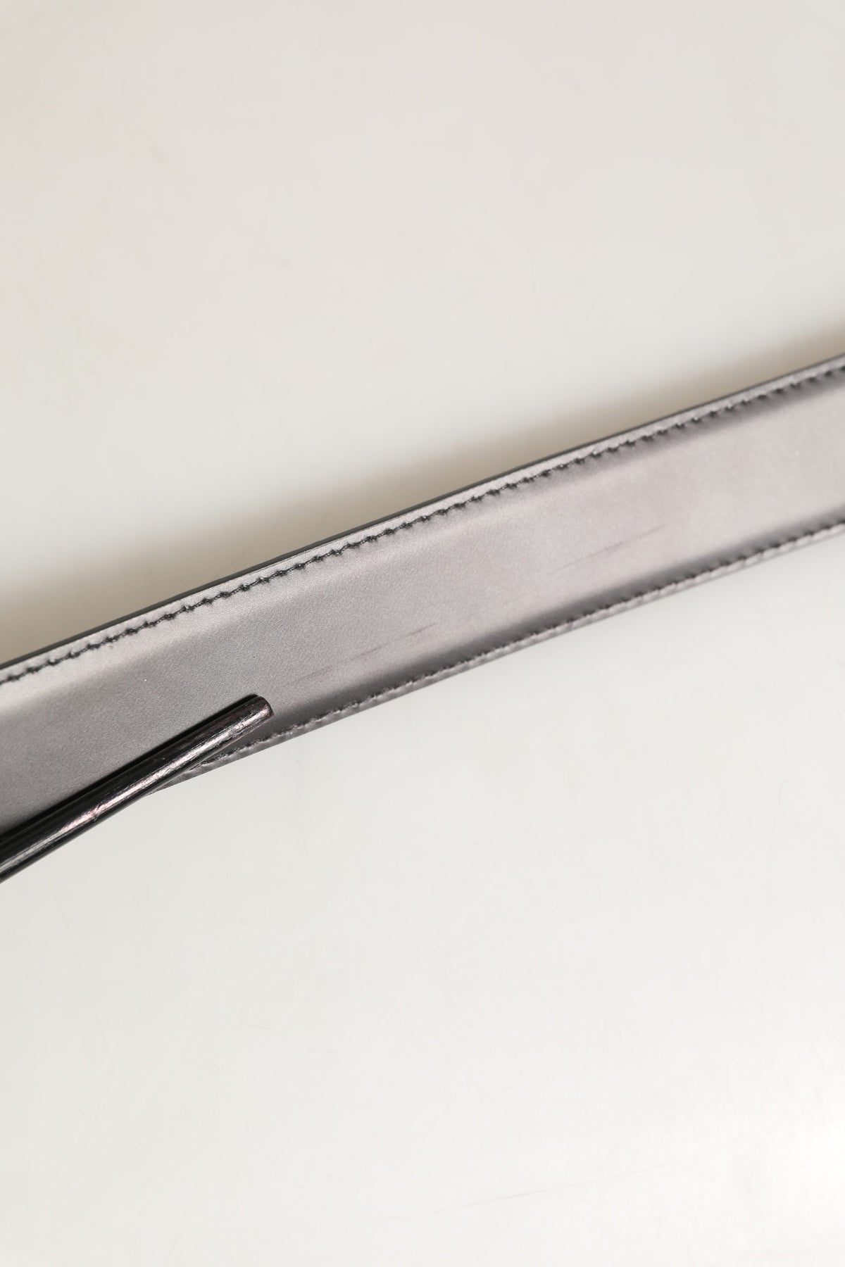 Dark Gray Leather Metal Buckle Classic Belt