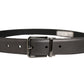 Dark Gray Leather Metal Buckle Classic Belt
