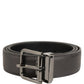 Dark Gray Leather Metal Buckle Classic Belt